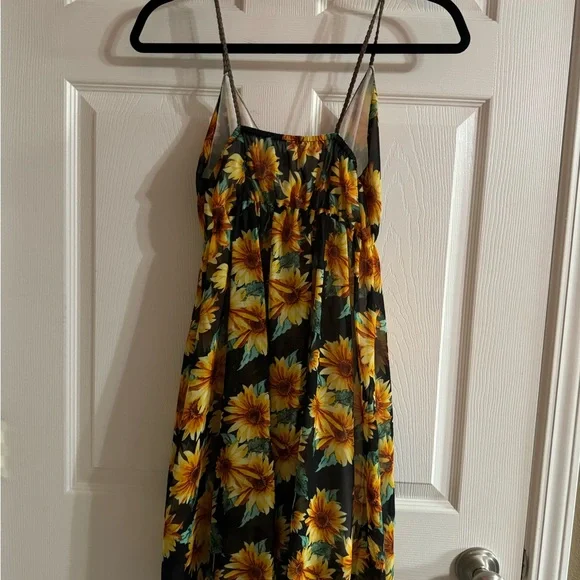 Sunflower Dress - lined w/ sunflower overlay and leather braided straps - Picture 2 of 3